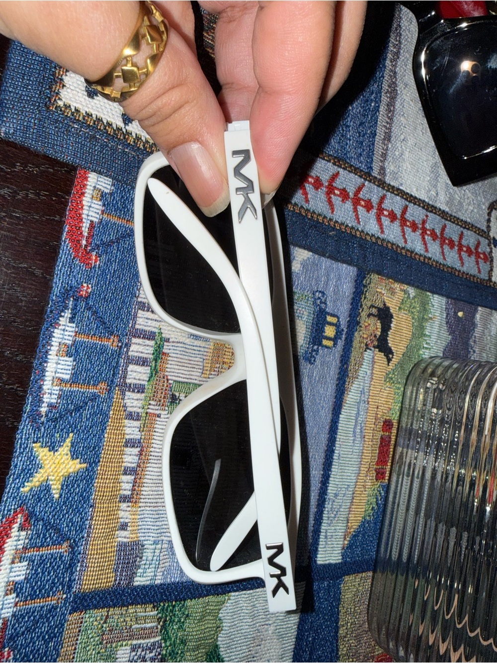 Michael Kors White Frame Black Lens Men's Sunglasses with MK Logo